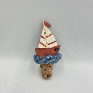 Vintage Sailboat Resin Composite Wine Bottle Cork Stopper Multicolored Nautical